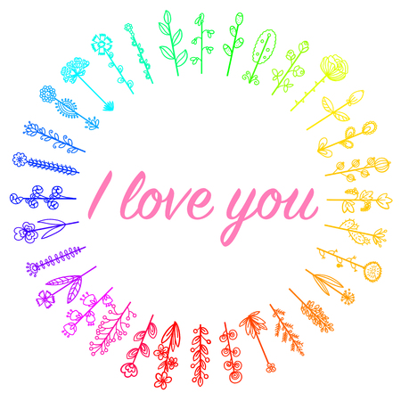 love flowers sweets frame in a circle sketch vector graphics color coloring loveのイラスト素材