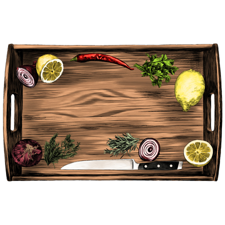box products pepper lemon parsley onion knife green sketch vector graphics color pictureのイラスト素材