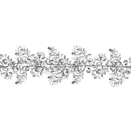 Seamless band of twigs with leaves sketch vector graphics monochrome drawingのイラスト素材