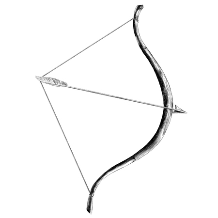 Bow with arrow tip pen sketch vector graphics monochrome drawingのイラスト素材