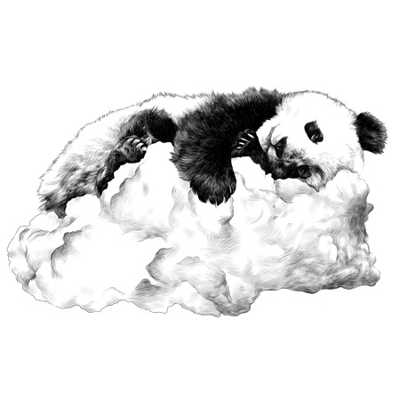Panda sleeping on the cloud sketch vector graphics monochrome drawingのイラスト素材