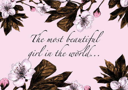 Brown leaves, branches and pattern flowers texture frame sketch graphics colored pictureのイラスト素材