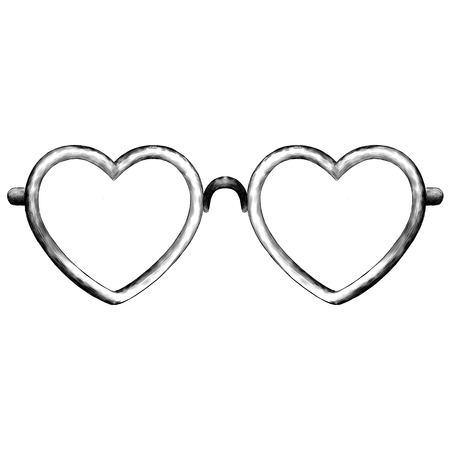 glasses heart shape sketch vector graphics monochrome drawingのイラスト素材