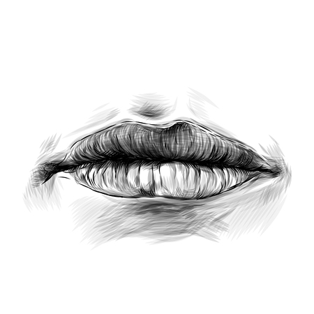 women's lips without emotion, sketch vector graphics monochrome illustrationのイラスト素材