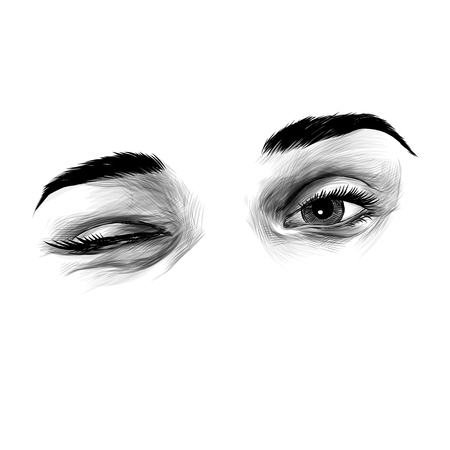 women's eyes wink and flirting, sketch vector graphics monochrome illustrationのイラスト素材