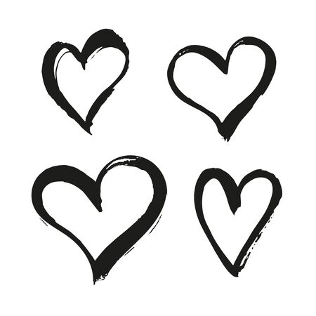 Brush painted vector set of hearts.のイラスト素材