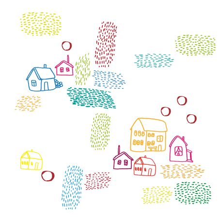 Seamless vector pattern with houses.のイラスト素材