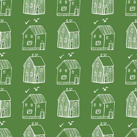 Hand drawn ink pattern with houses.のイラスト素材