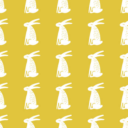 Seamless hand drawn pattern with rabbits.のイラスト素材