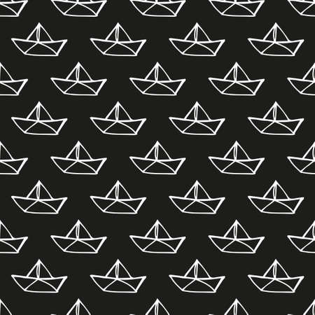 Seamless hand drawn pattern with paper boatsのイラスト素材