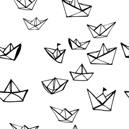 Seamless hand drawn pattern with paper boatsのイラスト素材
