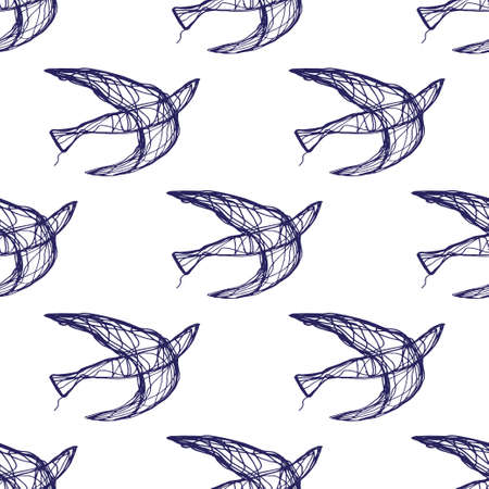 Seamless hand drawn pattern with birds.のイラスト素材