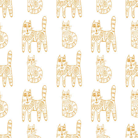 Seamless hand drawn pattern with cats.のイラスト素材