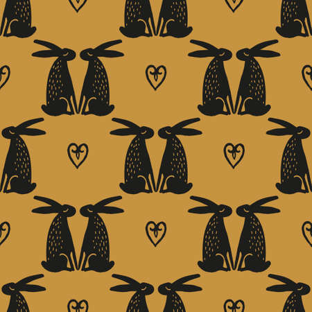 Seamless hand drawn pattern with rabbits.のイラスト素材