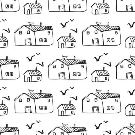 Seamless vector pattern with houses.のイラスト素材