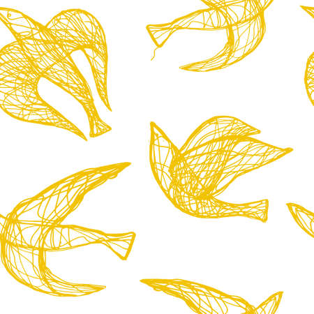 Seamless hand drawn pattern with birds.のイラスト素材