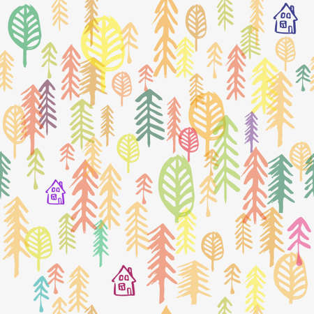 Seamless hand drawn forest pattern.のイラスト素材