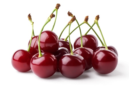 Ripe cherries hill isolated on white backgroundの写真素材
