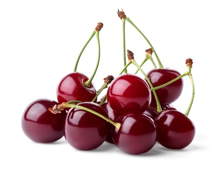 Ripe cherries isolated on white backgroundの写真素材