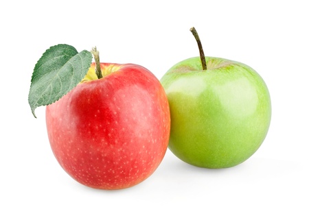 Red and green apple on white backgroundの写真素材