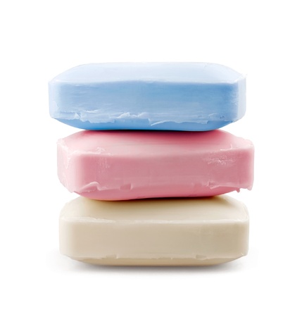 Three color soap on white backgroundの写真素材