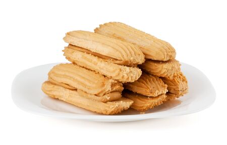 Cookies on plate on white background
