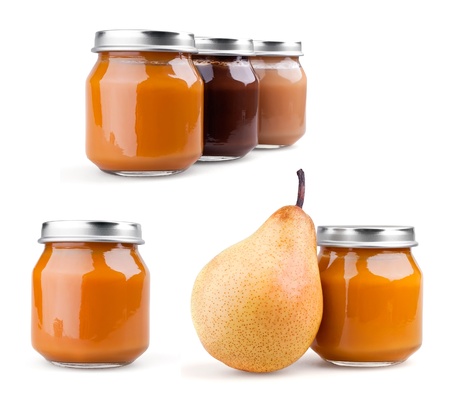 Baby puree on white backgroundの写真素材