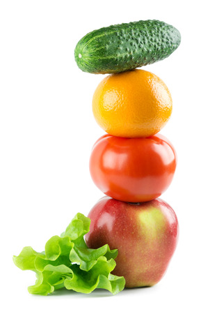 Healthy fresh fruits and vegetables on white backgroundの写真素材