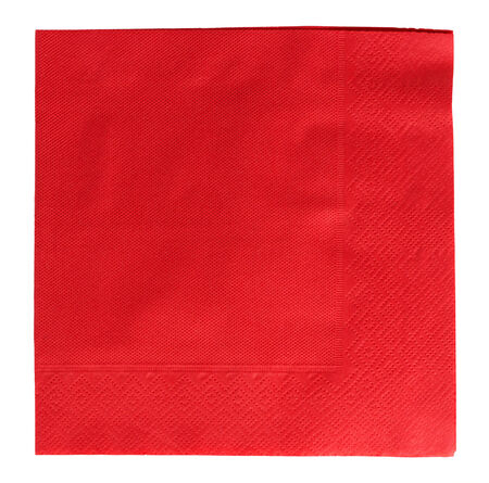 Red square napkin on white backgroundの写真素材