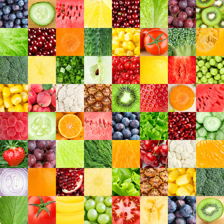 Collection of healthy fresh fruits and vegetables backgroundsの写真素材