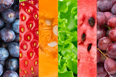 Healthy food background. Collection with different fruits, berries and vegetablesの写真素材