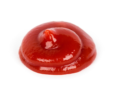 Tomato ketchup closeup on white backgroundの写真素材