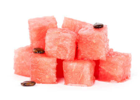 Sweet watermelon slices on white backgroundの写真素材