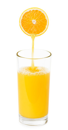 Glass of orange juice on white backgroundの写真素材