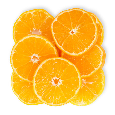 Fresh orange slices on white backgroundの写真素材