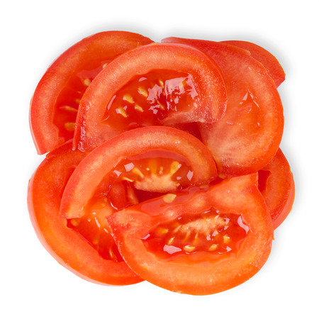 Fresh tomato slices on white backgroundの写真素材
