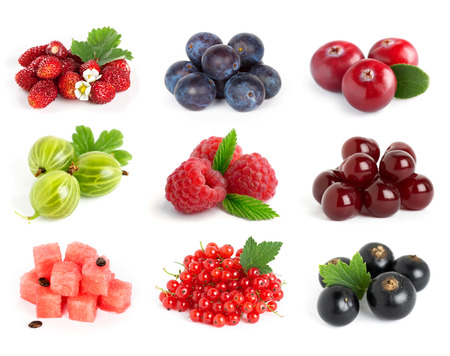 Collection of sweet berries on white backgroundの写真素材