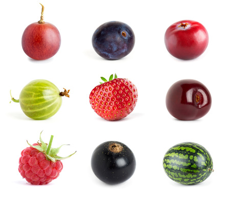 Collection of sweet berries on white backgroundの写真素材