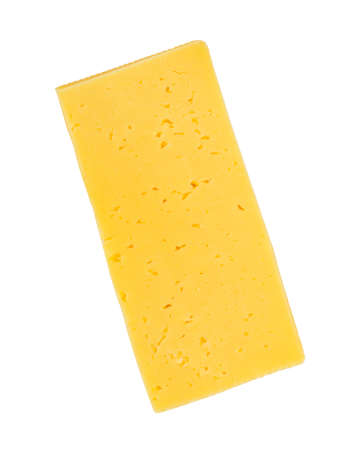 Slice of cheese on white backgroundの写真素材
