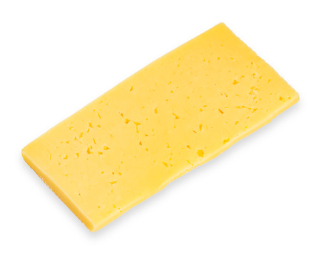 Slice of cheese on white backgroundの写真素材