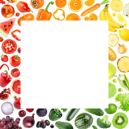 Collection of fruits and vegetables on white background. Food conceptの写真素材