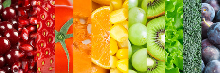 Healthy food background. Ñollection with different fruits, berries and vegetablesの写真素材