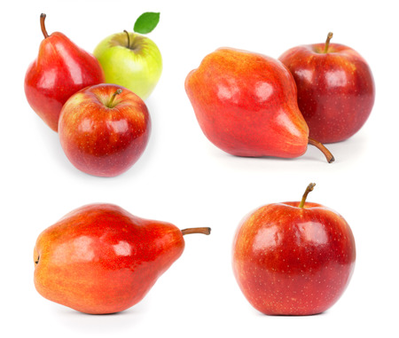 Collection of red  apple and pear on white backgroundの写真素材
