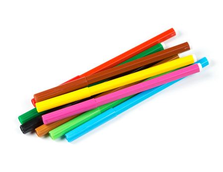 Colors marker pens on white backgroundの写真素材