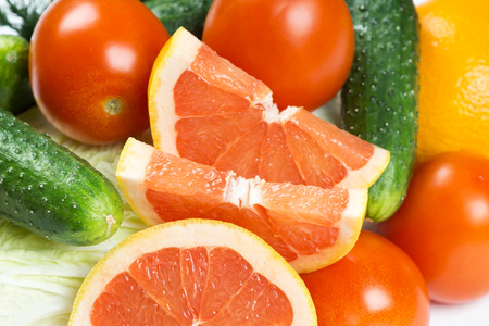 Fresh fruits and vegetables backgroundの写真素材
