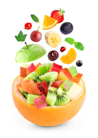 Fresh fruits on white backgroundの写真素材