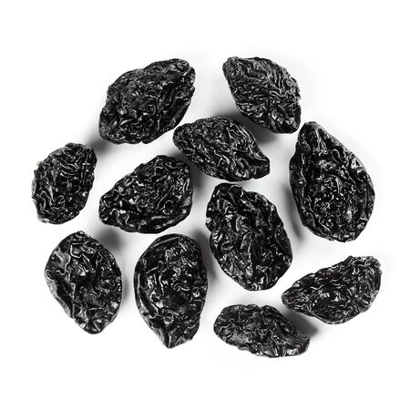 Closeup prunes on white backgroundの写真素材