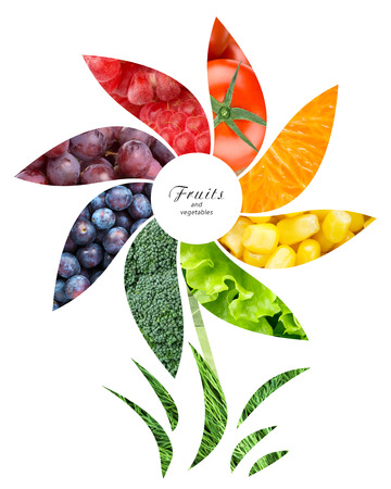 Fresh fruits and vegetables. Healthy food conceptの写真素材