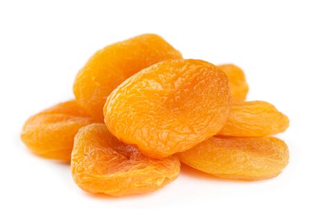 Dried apricots on white backgroundの写真素材
