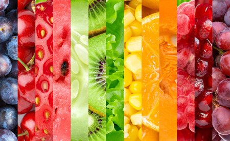 Healthy food background. Collection with color fruits, berries and vegetablesの写真素材